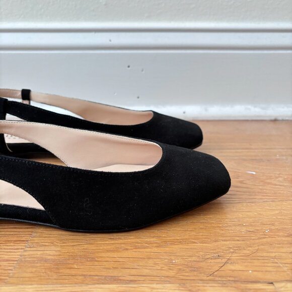 Ballerete Black Suede Square Toe Slingback Ballet Flats - Picture 4 of 12